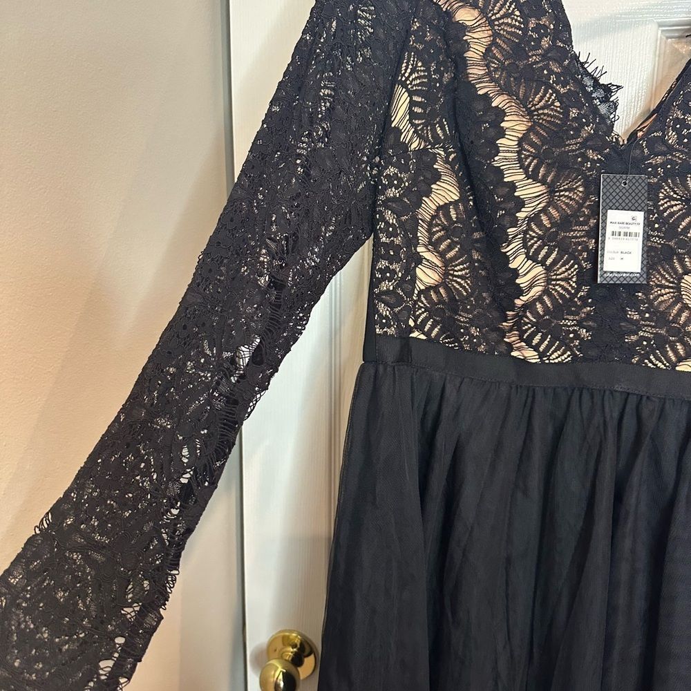 City Chic Black Lace Over Nude Maxi Dress - Picture 6 of 12